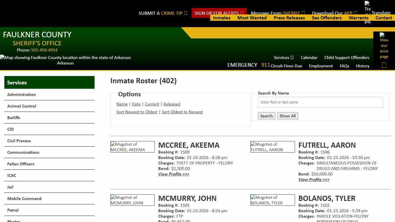 Inmate Roster - Page 0 Current Inmates Booking Date Descending - Faulkner County Sheriff's Office